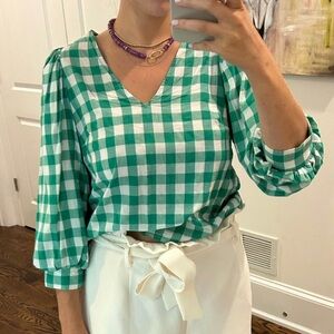 Gingham Green Blouse
